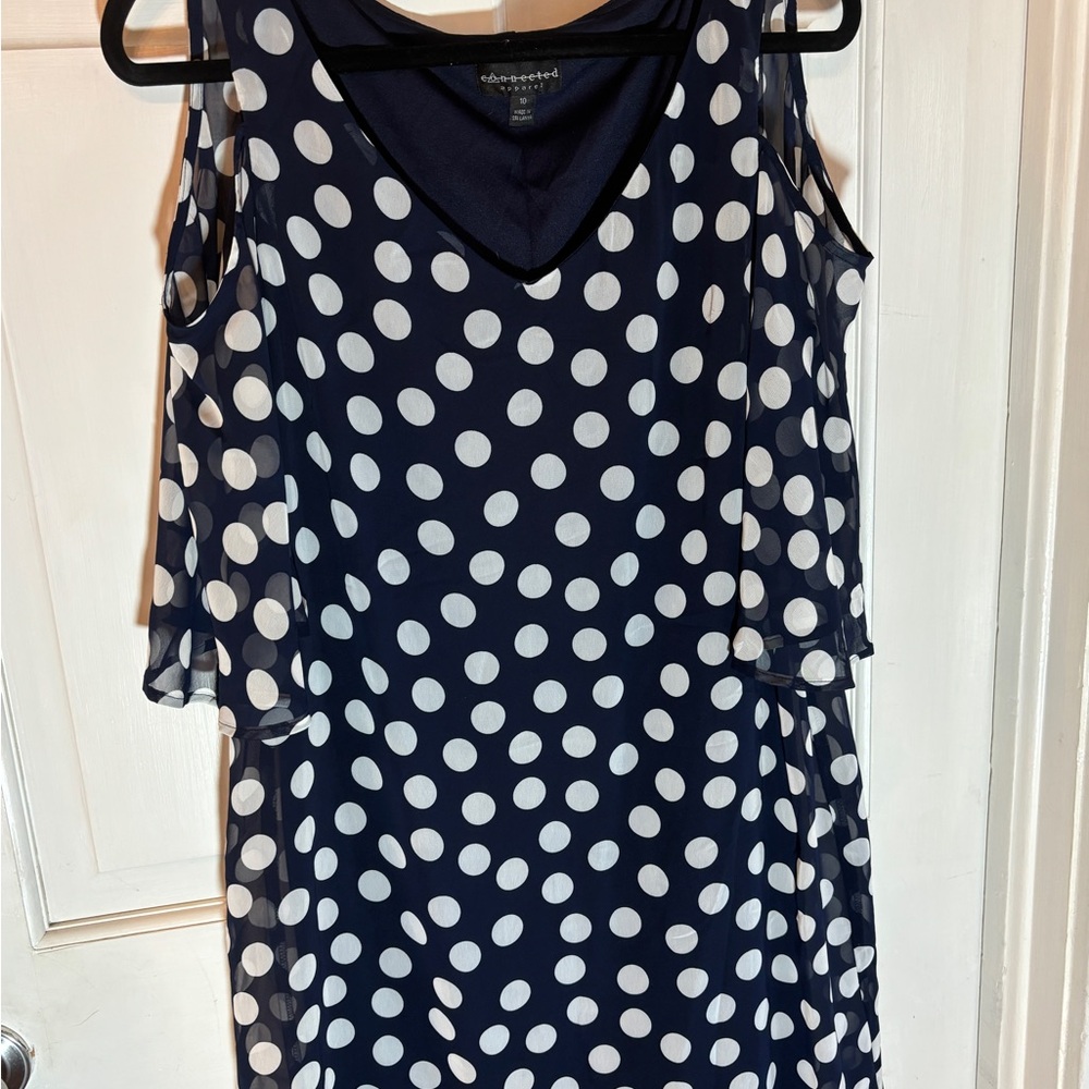 Connected Apparel Blue and White Asymmetrical Ruffled Tank Top